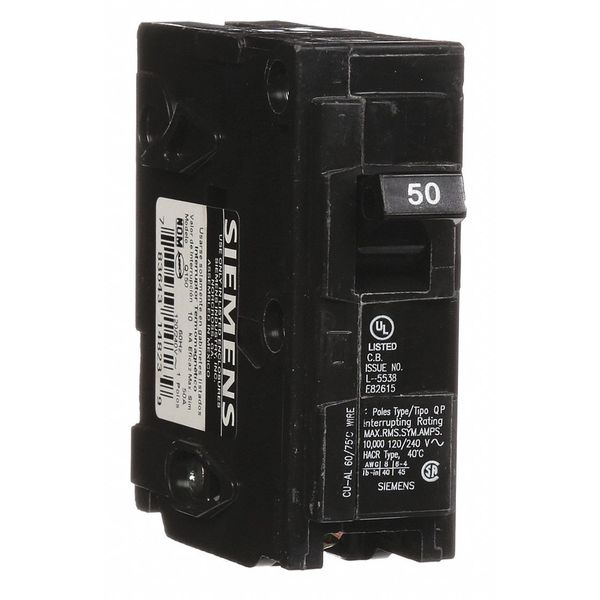 Miniature Circuit Breaker, 50 A, 120V AC, 1 Pole, Plug In Mounting Style, Q Series