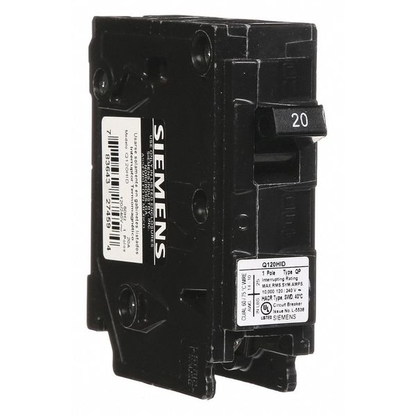 Miniature Circuit Breaker, 20 A, 120V AC, 1 Pole, Plug In Mounting Style, Q Series
