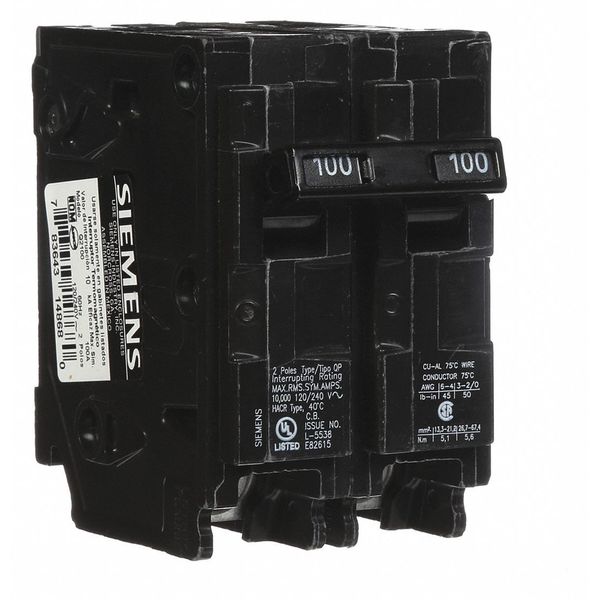 Miniature Circuit Breaker, 100 A, 120/240V AC, 2 Pole, Plug In Mounting Style, Q Series