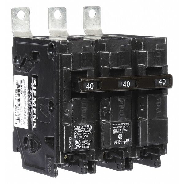 Miniature Circuit Breaker, 40 A, 240V AC, 3 Pole, Bolt On Mounting Style, BL Series