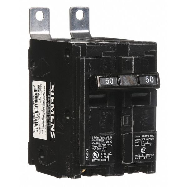 Miniature Circuit Breaker, 50 A, 120/240V AC, 2 Pole, Bolt On Mounting Style, BL Series