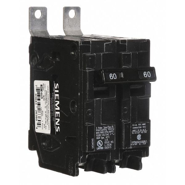 Miniature Circuit Breaker, 60 A, 120/240V AC, 2 Pole, Bolt On Mounting Style, BL Series