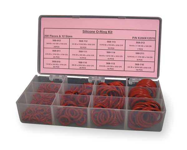 O-Ring Asst, Silicone, 200 Pcs, 12Szs