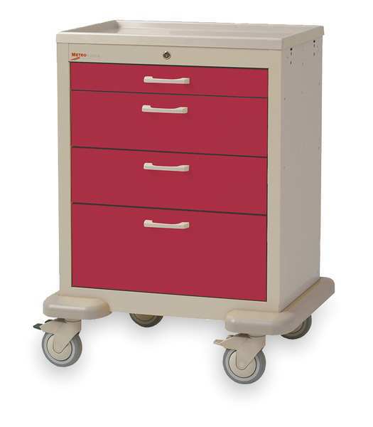 Medical Cart, Steel/Polymer, Taupe/Red