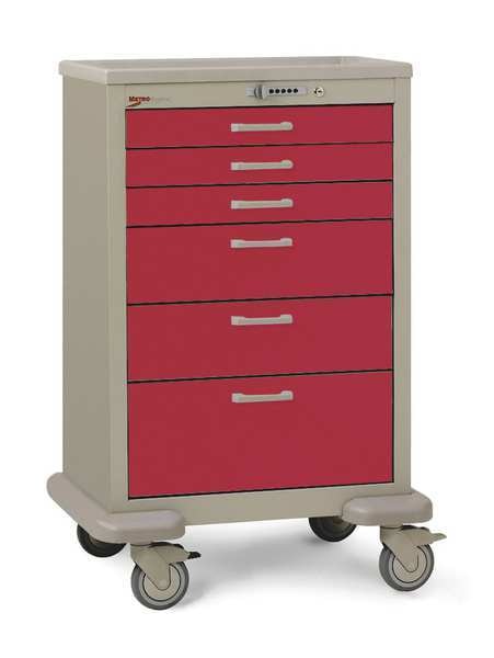 Medical Cart, Steel/Polymer, Taupe/Red