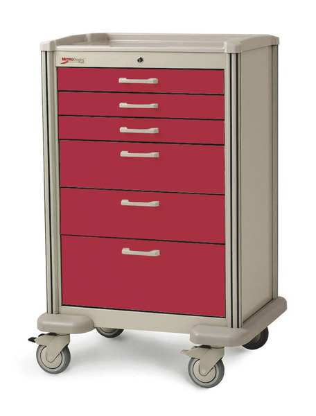 Medical Cart, Steel/Polymer, Taupe/Red