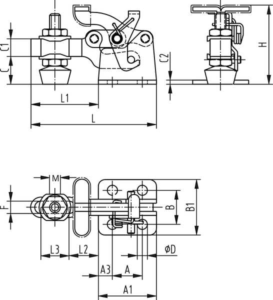 Toggle Clamp, Hold Down, 200 Lbs, w/Lever