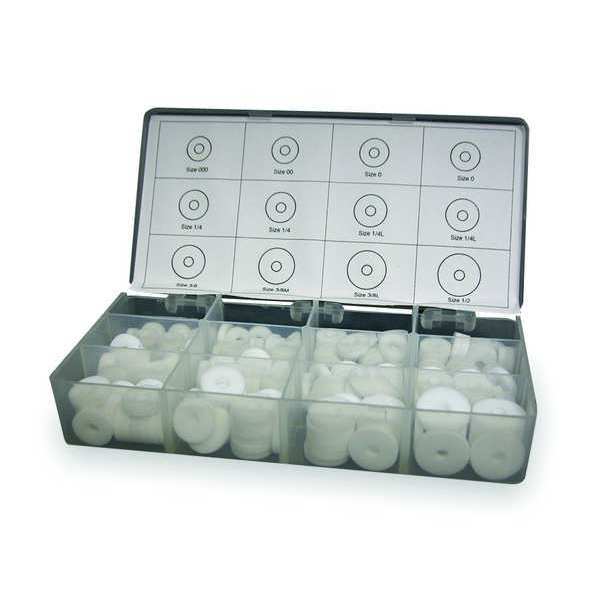 Flat Washer Assortment, PTFE, Plain Finish, 240 PCS