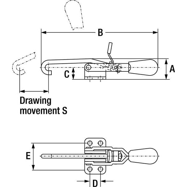 Latch Clamp, J-Hook, 200 Lbs, 1.43 In
