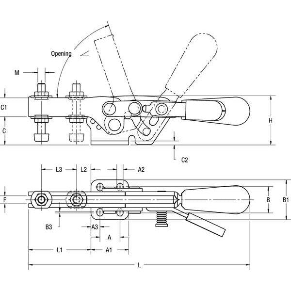 Toggle Clamp, Horiz w/Lock, 2.20 In, 9.88