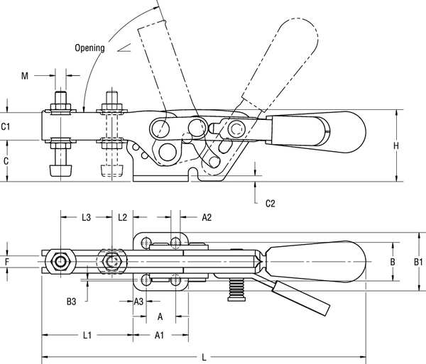 Toggle Clamp, Horiz w/Lock, 1.95 In, 8.65