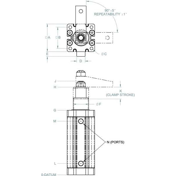 Pneumatic Swing Clamp, RH Swing, 61 Lb