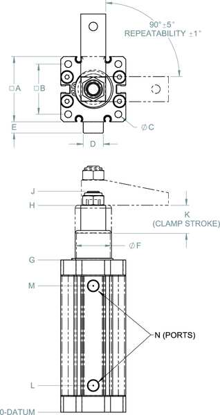 Pneumatic Swing Clamp, LH Swing, 61 Lb