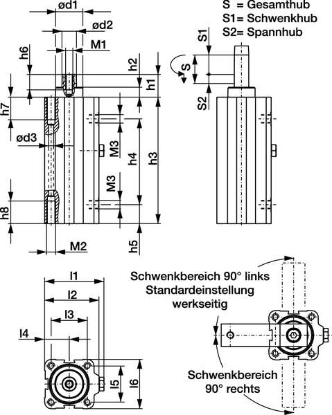 Pneumatic Swing Clamp, 28 mm, 62 Lb