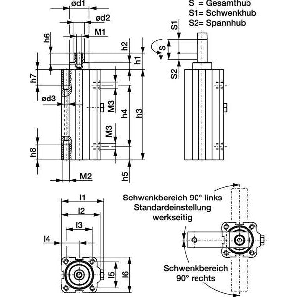 Pneumatic Swing Clamp, 46.5 mm, 94 Lb