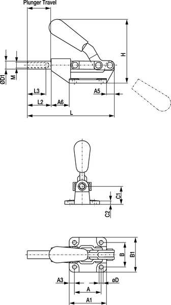 Toggle Clamp, Flanged Base, 600 Lbs, 3.23