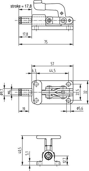 Toggle Clamp, Flanged Base, 560 Lbs, 1.59