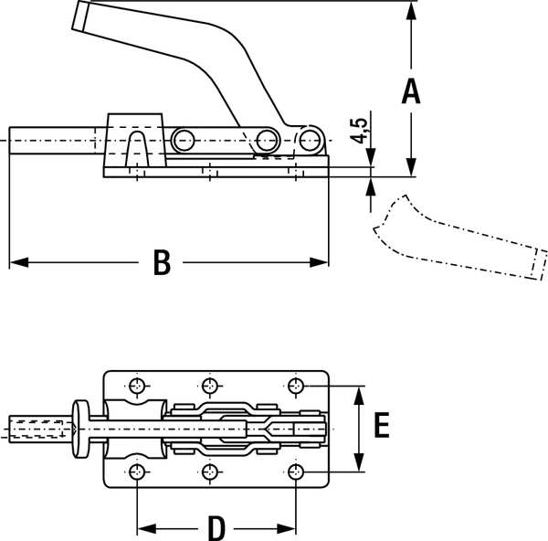 Toggle Clamp, Flanged Base, 800 Lbs, 3.52