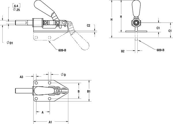 Toggle Clamp, Flanged Base, 300 Lbs, 3.17