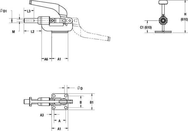 Toggle Clamp, Flanged Base, 800 Lbs, 4.41
