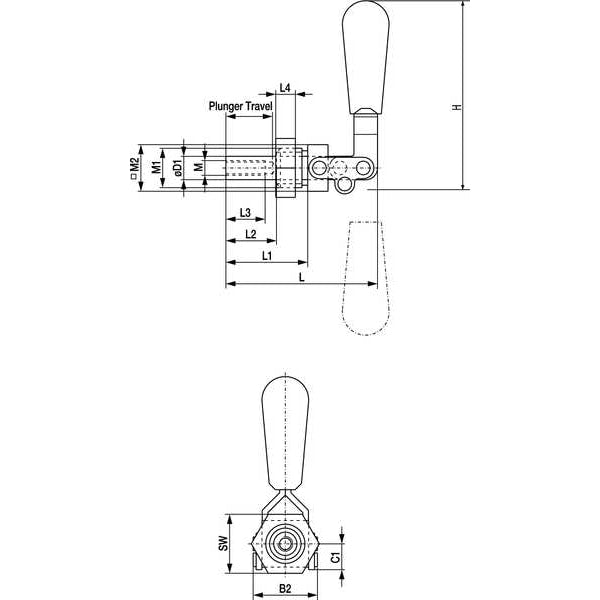 Toggle Clamp, Through-Hole, Hole, 200 Lbs