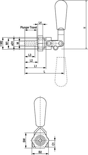 Toggle Clamp, Through-Hole, Hole, 700 Lbs