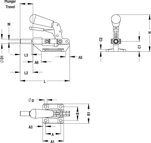 Toggle Clamp, Flanged Base, w/Lever, 600