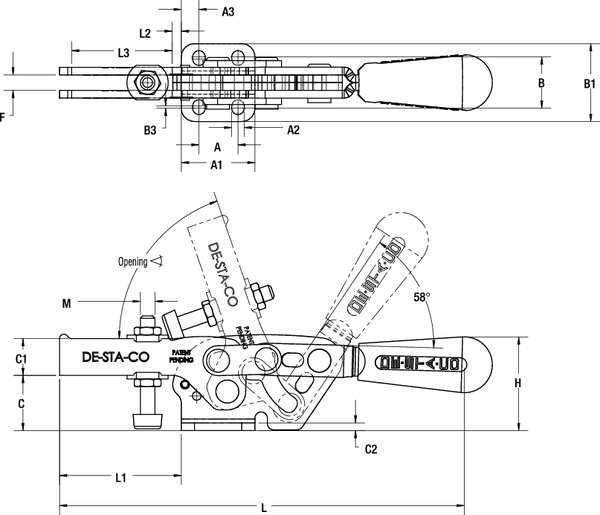 Toggle Clamp, Horiz, 2.20 In, 9.88 In