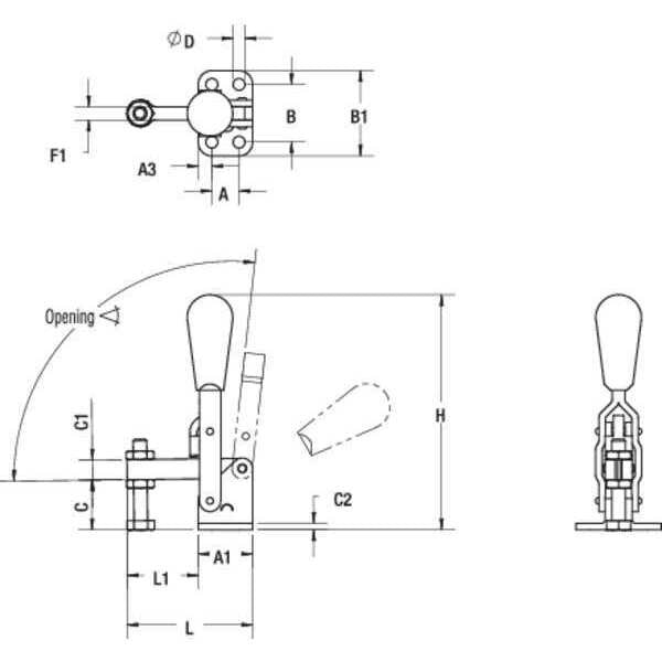 Toggle Clamp, Vert Hold, 500 Lb, H 6.93