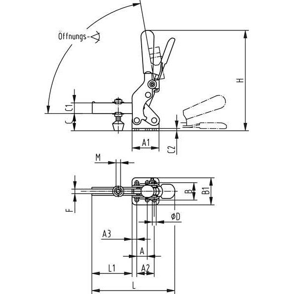 Toggle Clamp, Vert Hold, 1400 Lb, H 9.08