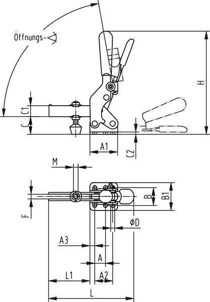 Toggle Clamp, Vert Hold, 600 Lb, H 4.72