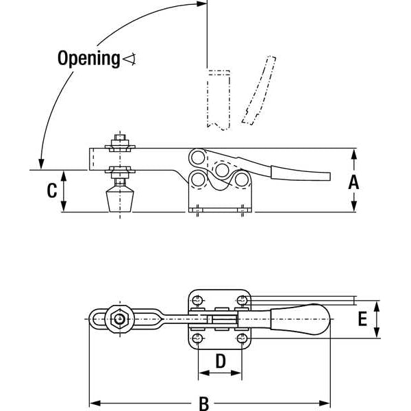 Toggle Clamp, Horiz, 1.53 In, 5.50 In