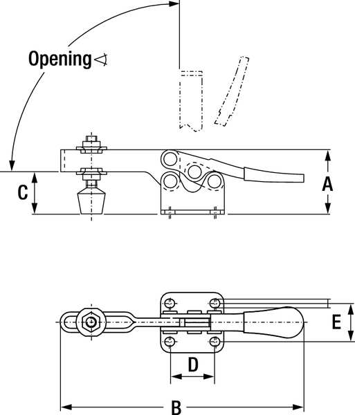 Toggle Clamp, Horiz, 1.84 In, 6.81 In