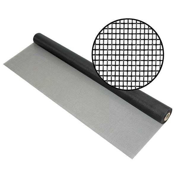 Door and Window Screen, Fiberglass, 96 in W, 100 ft L, 0.013 in Wire Dia, Charcoal