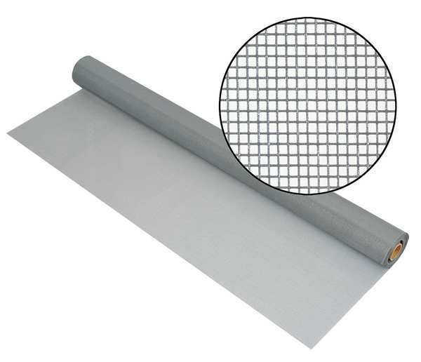 Door and Window Screen, Fiberglass, 84 in W, 100 ft L, 0.011 in Wire Dia, Silver