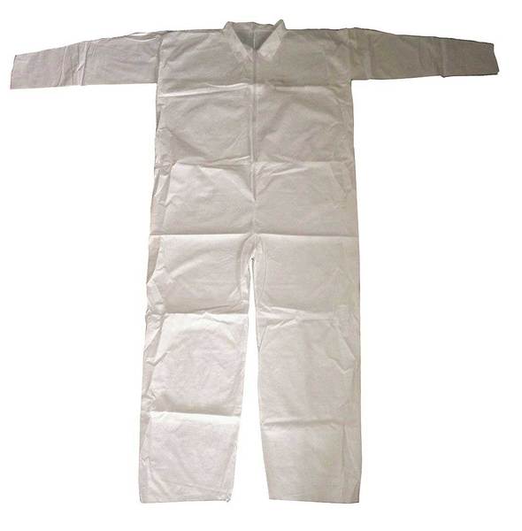 Collared Disposable Coveralls, 6 PK, White, Microporous Film Laminate, Zipper
