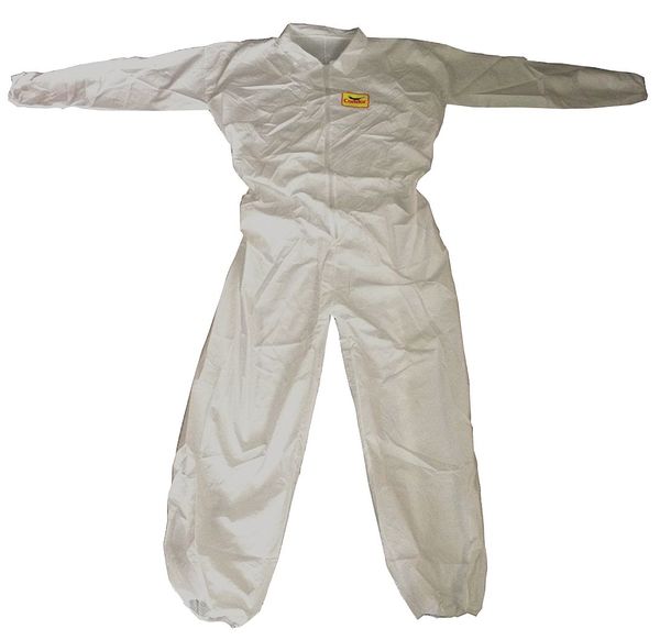 Collared Disposable Coveralls, 6 PK, White, Microporous Film Laminate, Zipper