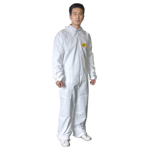 Collared Disposable Coveralls, 6 PK, White, Microporous Film Laminate, Zipper