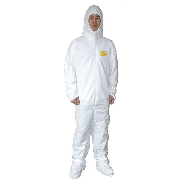 Hooded Disposable Coveralls, 6 PK, White, Microporous Film Laminate, Zipper