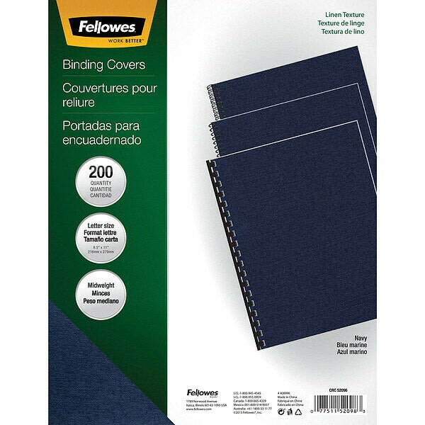 Binding Cover, Navy, 8-1/2x11 In., PK200