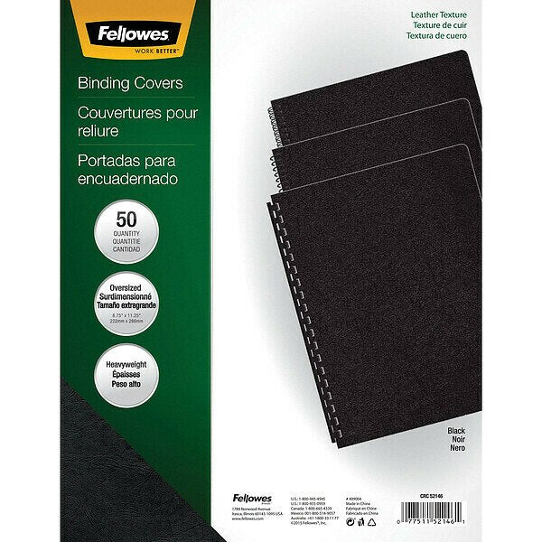 Binding Cover, Blk, 8-3/4x11-1/4 In., PK50