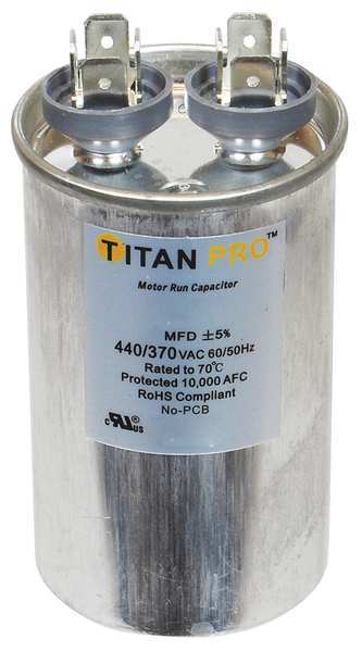 Motor Run Capacitor, 25 MFD, 4-53/64 In. H