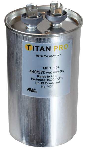 Motor Run Capacitor, 45 MFD, 4-5/8 In. H