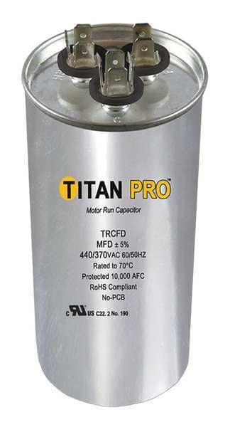 Motor Dual Run Capacitor, Round, 440/370V AC, 45/5 mfd, 4 1/4 in Overall H
