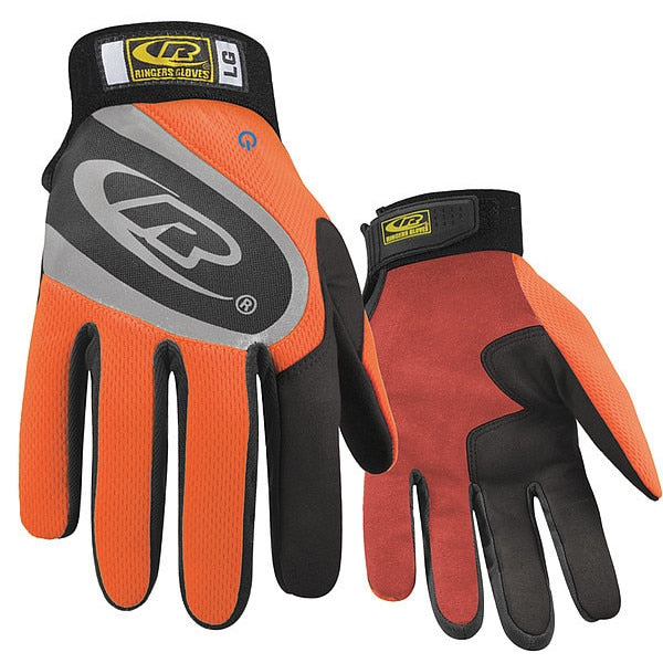 Mechanics Gloves, XL, Orange, Reinforced Split Palm, Mesh Spandex