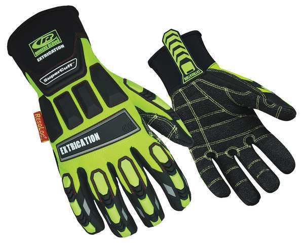 Hi-Vis Cut Resistant Impact Gloves, 3 Cut Level, Uncoated, S, 1 PR