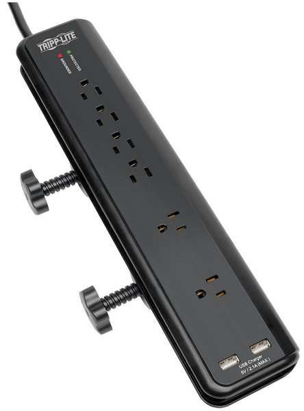 Surge Protector Strip, 6 Outlet, Black