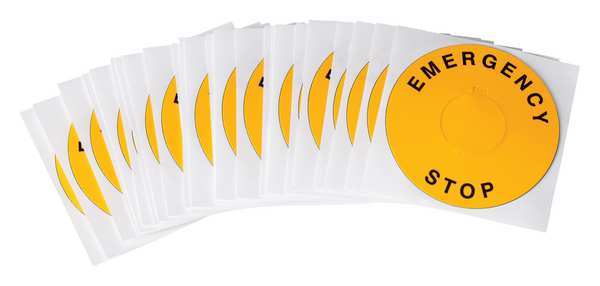 Emergency Stop Legend Plate Label, 22mm, Black on Yellow, THTEP-247-593YL