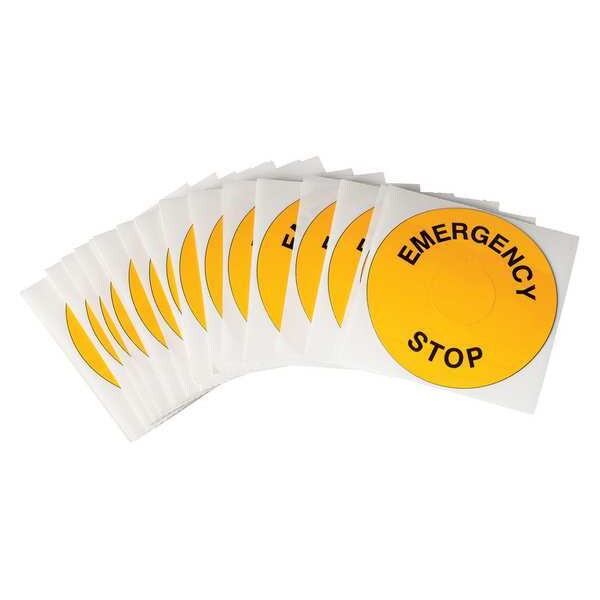 Emergency Stop Legend Plate Label, 30mm, Black on Yellow