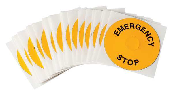 Emergency Stop Legend Plate Label, 22mm, Black on Yellow, THTEP-248-593YL